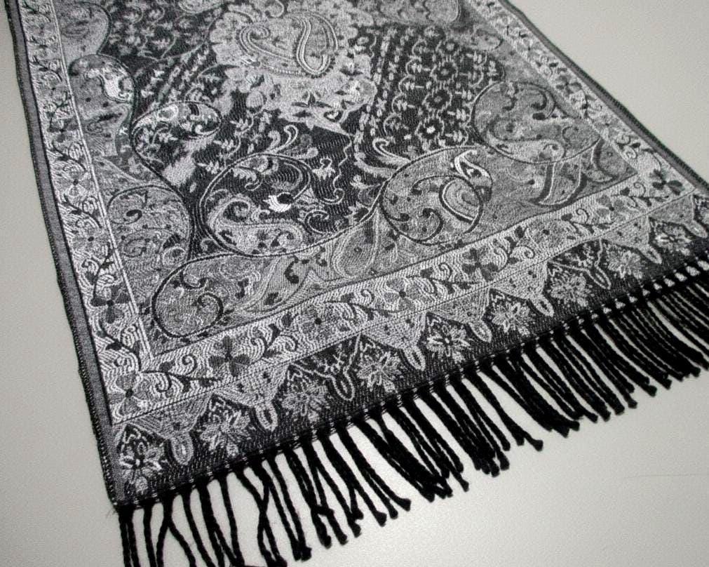 Reversible Thick Soft Pashmina Shawl & Scarf for Women, Jacquard Brocade, Blanket Scarf, Head Wraps