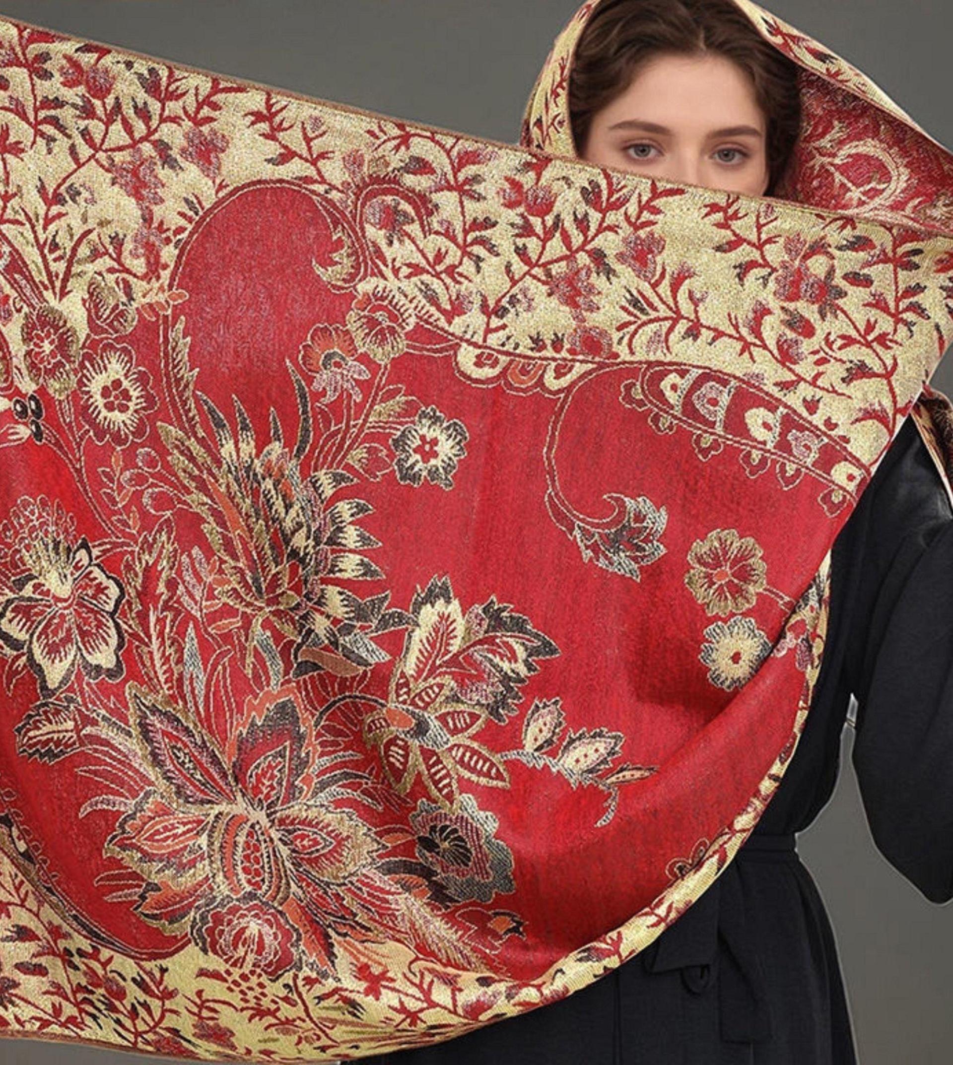 Reversible Soft Pashmina Shawl & Scarf for Women, Jacquard Brocade, Shawl, Sarong or Head Wraps