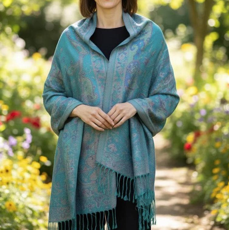 Reversible Soft Pashmina Shawl & Scarf for Women, Jacquard Brocade, Shawl, Sarong or Head Wraps