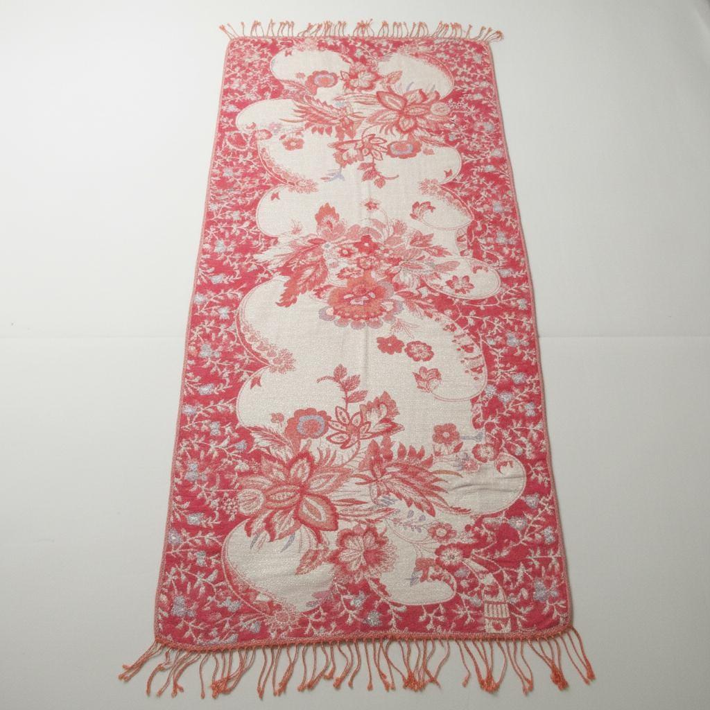 Red and Gold Pashmina Shawl & Scarf for Women, Jacquard Brocade, Stole or Wrap