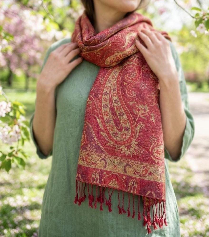 Reversible Soft Pashmina Shawl & Scarf for Women, Jacquard Brocade, Shawl, Sarong or Head Wraps