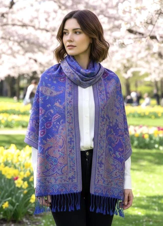 Reversible Soft Pashmina Shawl & Scarf for Women, Jacquard Brocade, Shawl, Sarong or Head Wraps