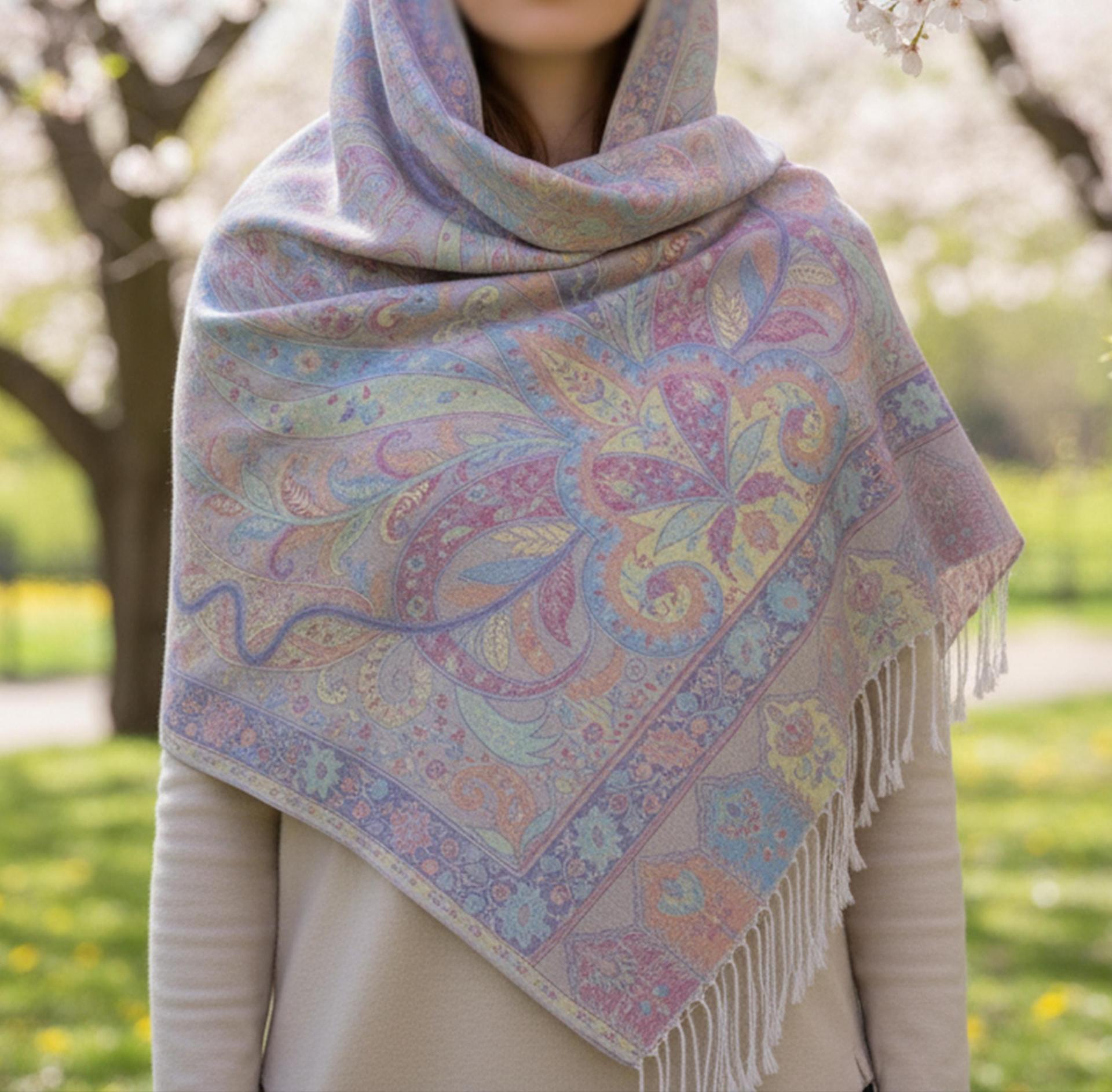 Soft Pashmina Shawl & Scarf for Women, Jacquard Brocade, Shawl, Sarong or Head Wraps