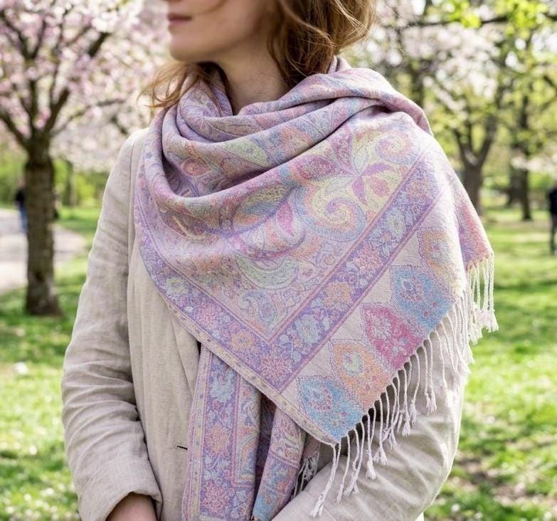 Soft Pashmina Shawl & Scarf for Women, Jacquard Brocade, Shawl, Sarong or Head Wraps