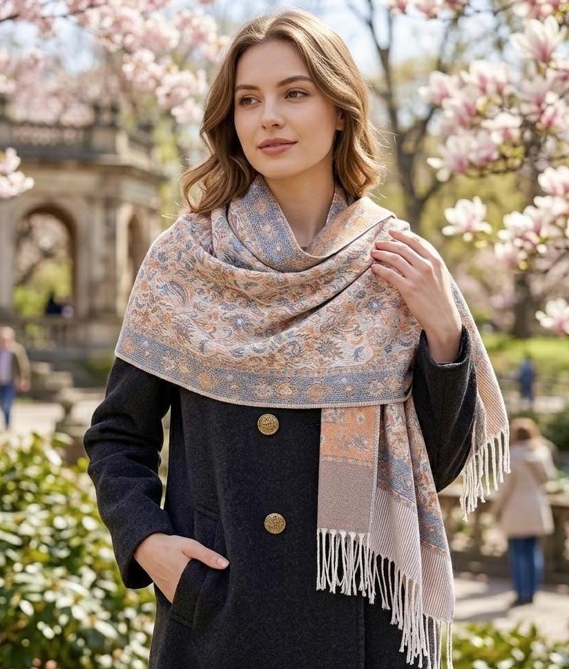 Thick Pashmina Shawl & Scarf for Women, Jacquard Brocade, Blanket Shawl, Wrap