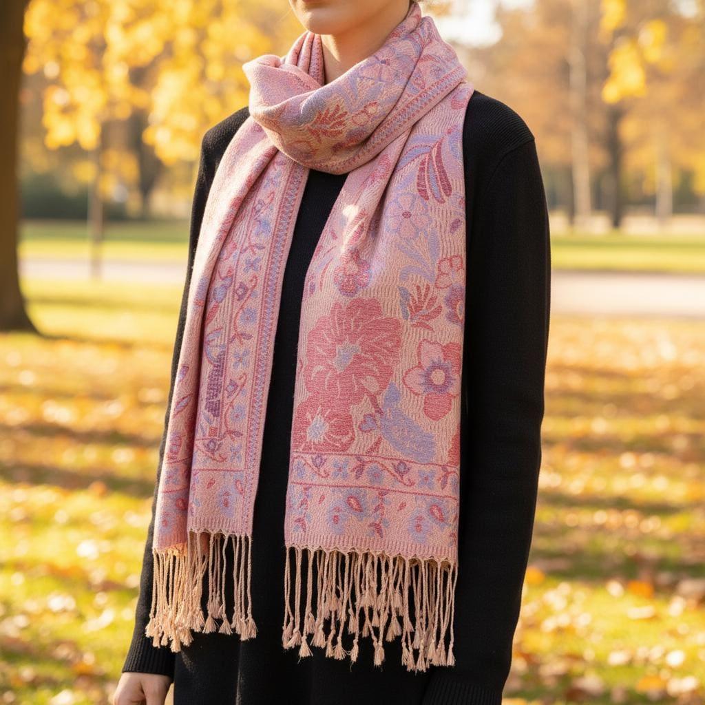 Soft Pashmina Shawl & Scarf for Women, Jacquard Brocade, Lightweight Blanket Shawl