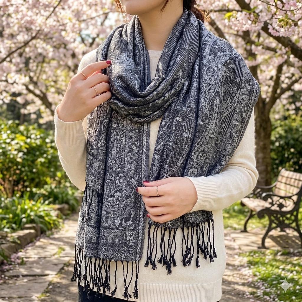 Soft Pashmina Shawl & Scarf for Women, Jacquard Brocade, Blanket Scarf, Head Wraps