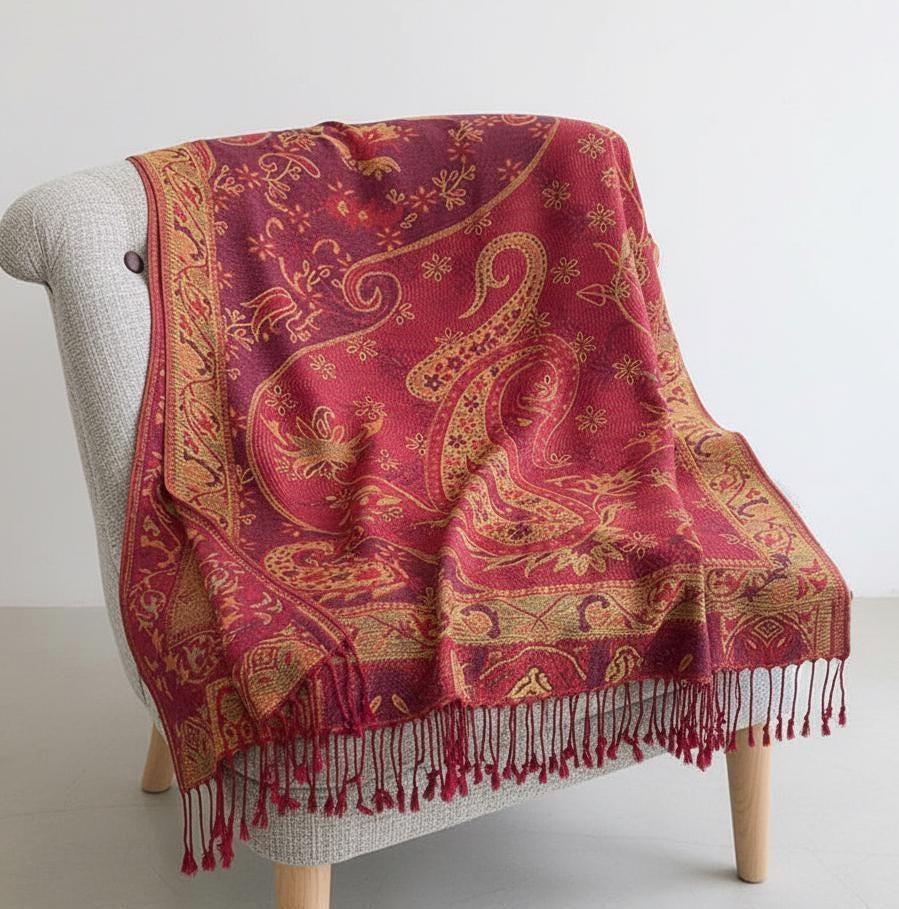 Reversible Soft Pashmina Shawl & Scarf for Women, Jacquard Brocade, Shawl, Sarong or Head Wraps