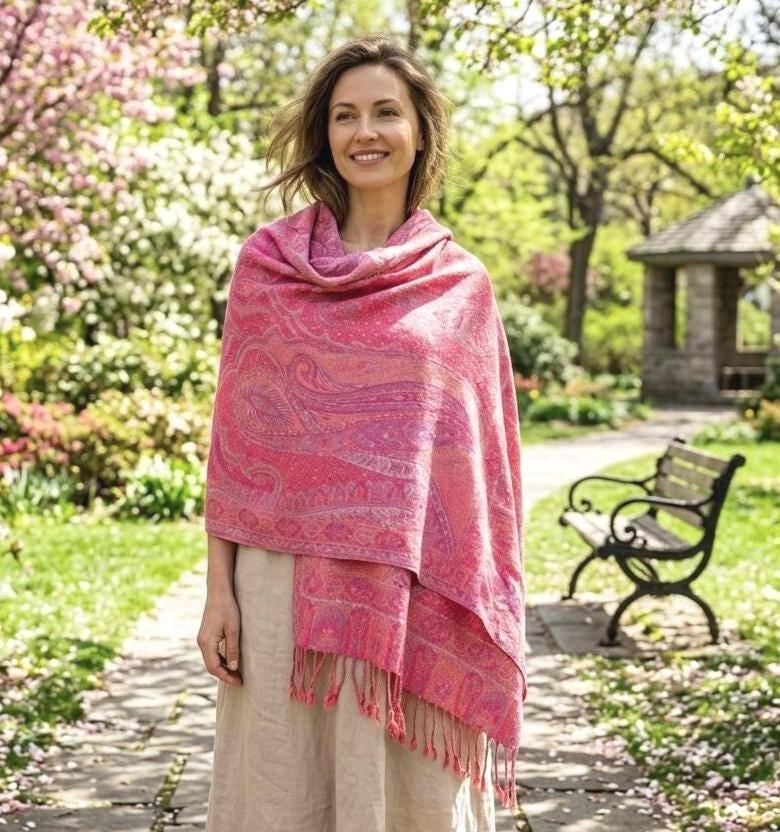 Reversible Soft Pashmina Shawl & Scarf for Women, Jacquard Brocade, Shawl, Sarong or Head Wraps