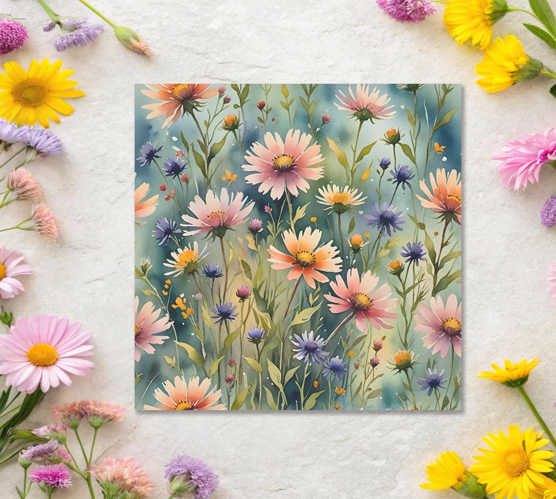 Set of 3 Watercolor Floral Greeting Cards, Blank Inside (5x7 inch)