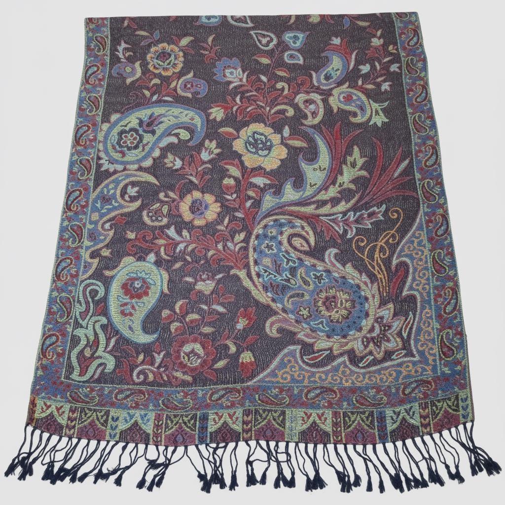 Reversible Soft Pashmina Shawl & Scarf for Women, Jacquard Brocade, Shawl, Sarong or Head Wraps