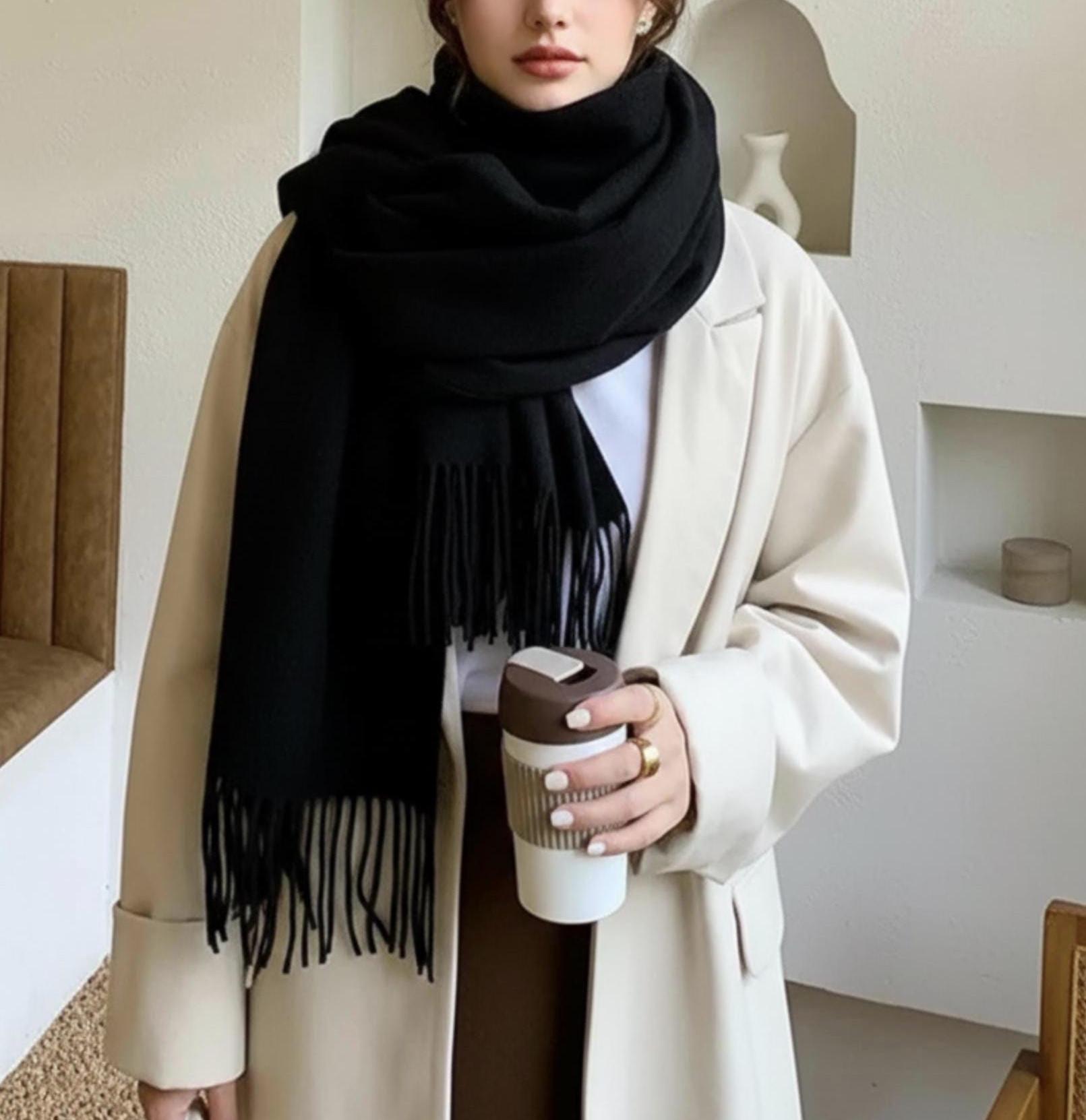 Black Blanket Scarf and Shawl - Super Soft Pashmina Wide Scarf