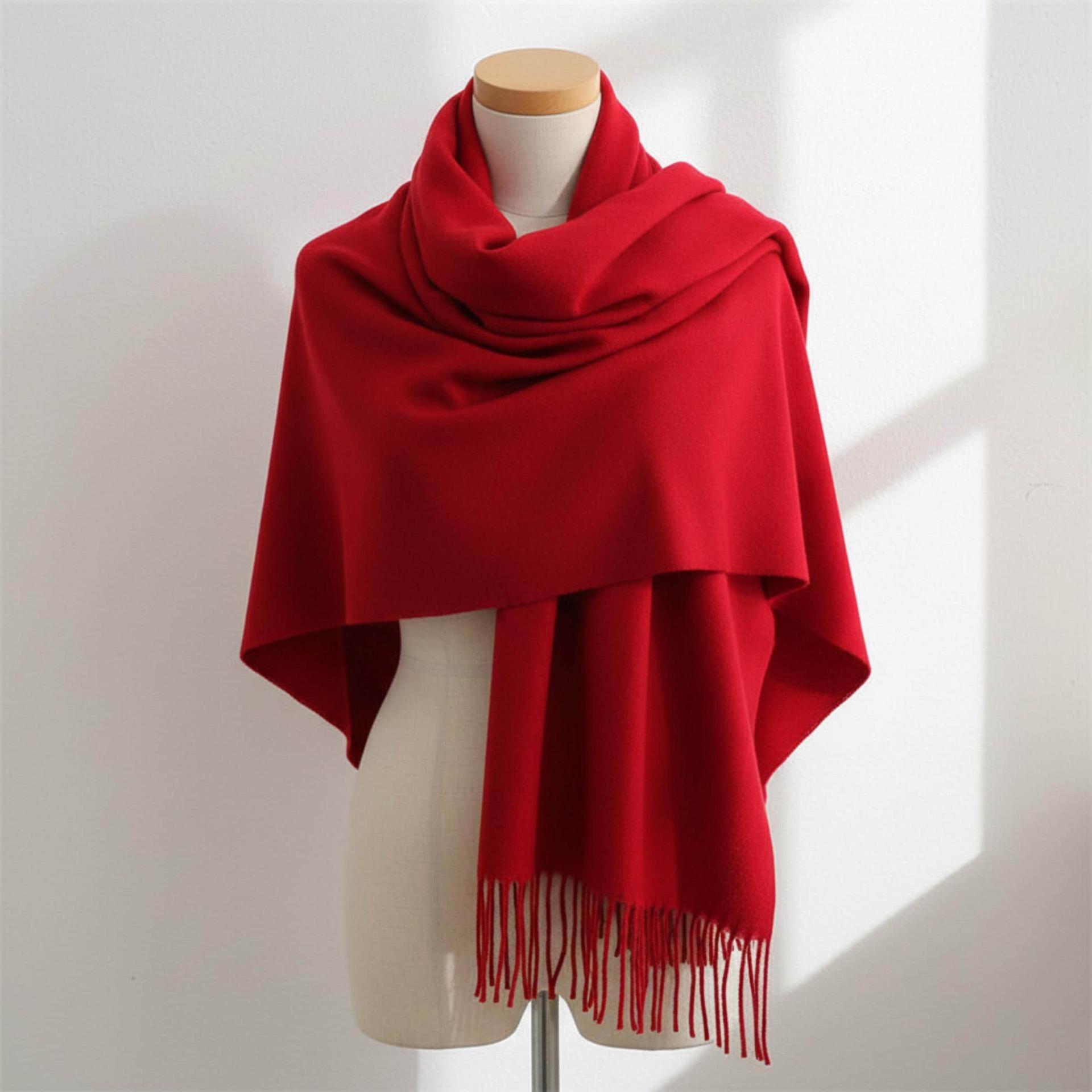Red Pashmina, Blanket Shawl - Lightweight Wide Scarf and Wrap