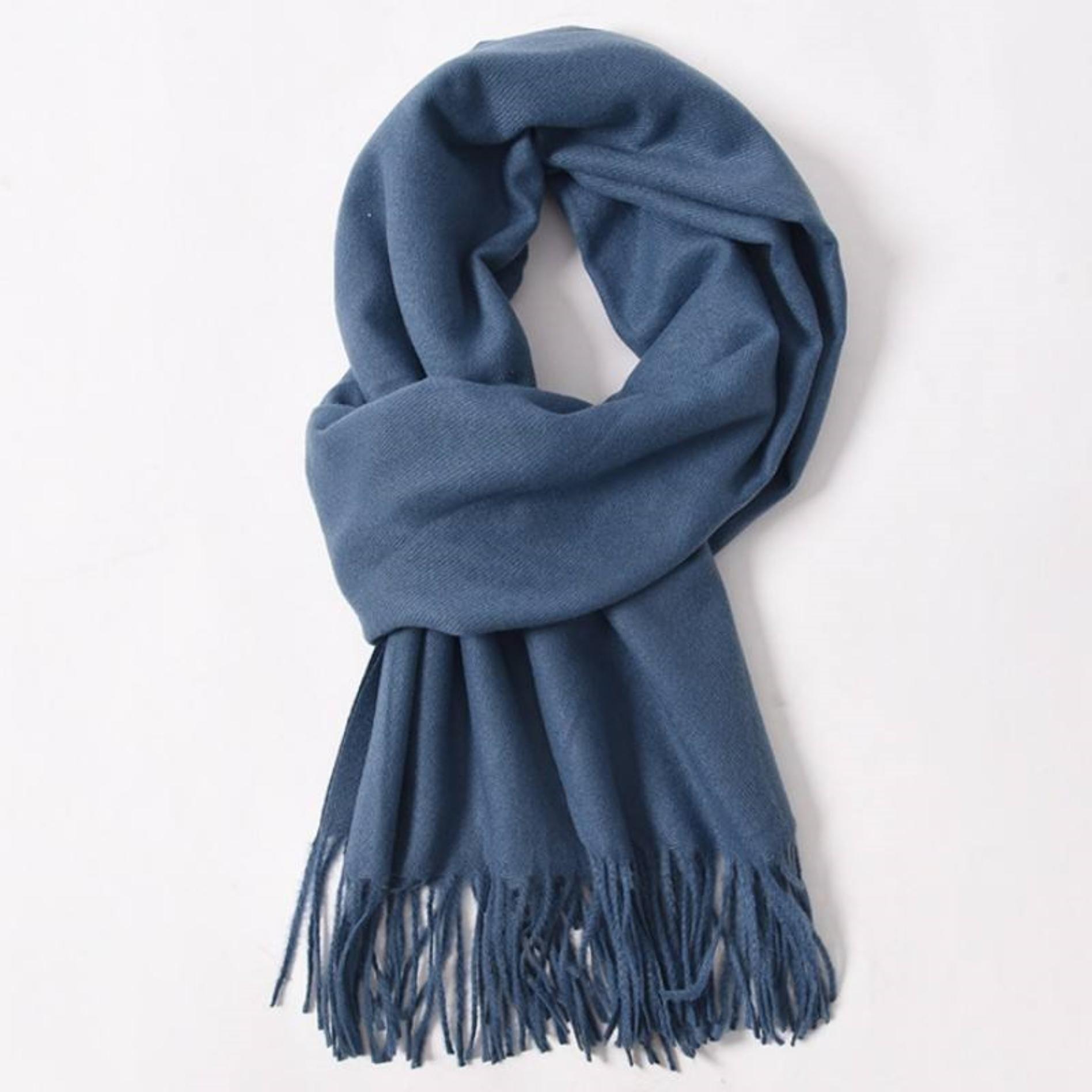 Denim Blue Pashmina, Blanket Shawl - Lightweight Wide Scarf and Wrap