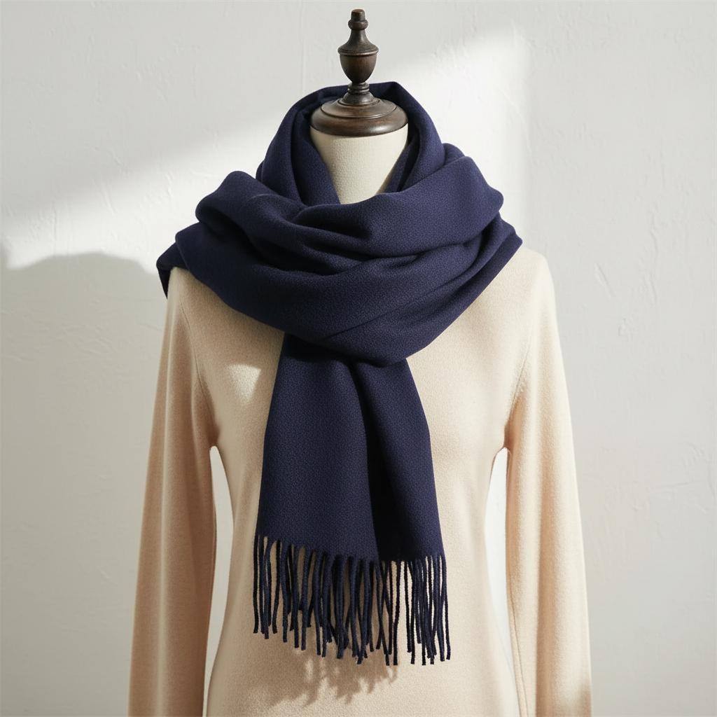 Navy Blue Pashmina, Blanket Shawl - Lightweight Wide Scarf and Wrap