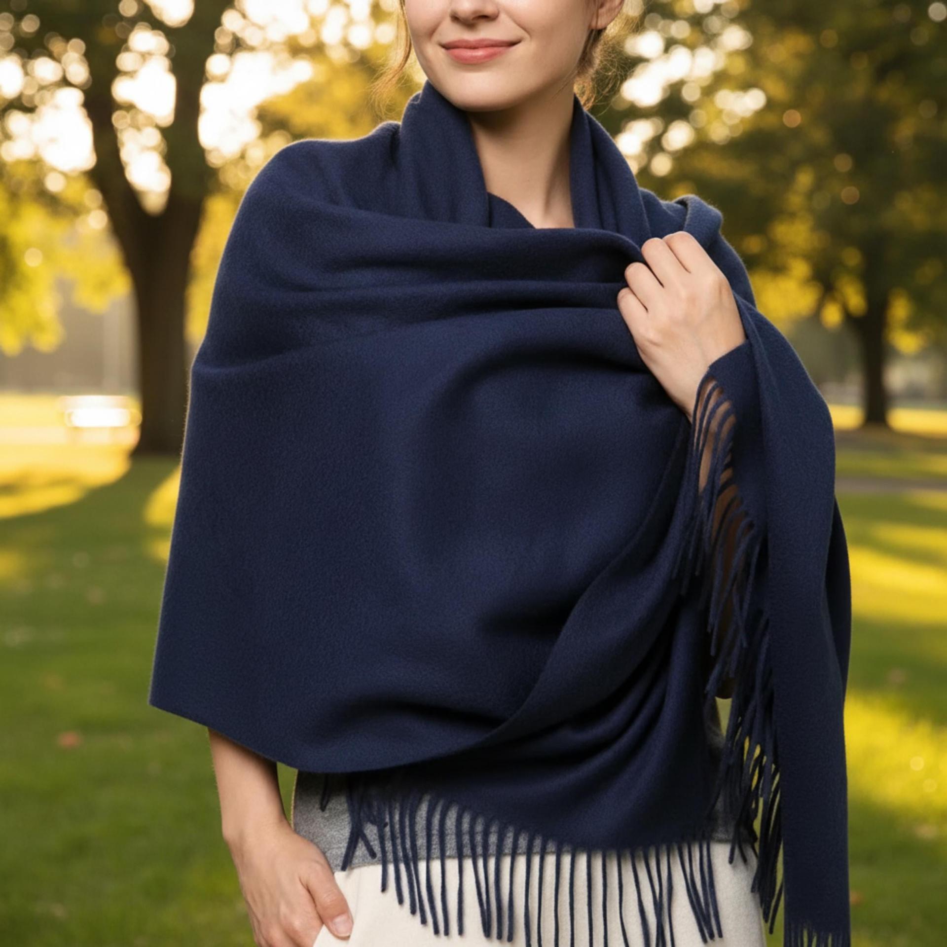 Navy Blue Pashmina, Blanket Shawl - Lightweight Wide Scarf and Wrap