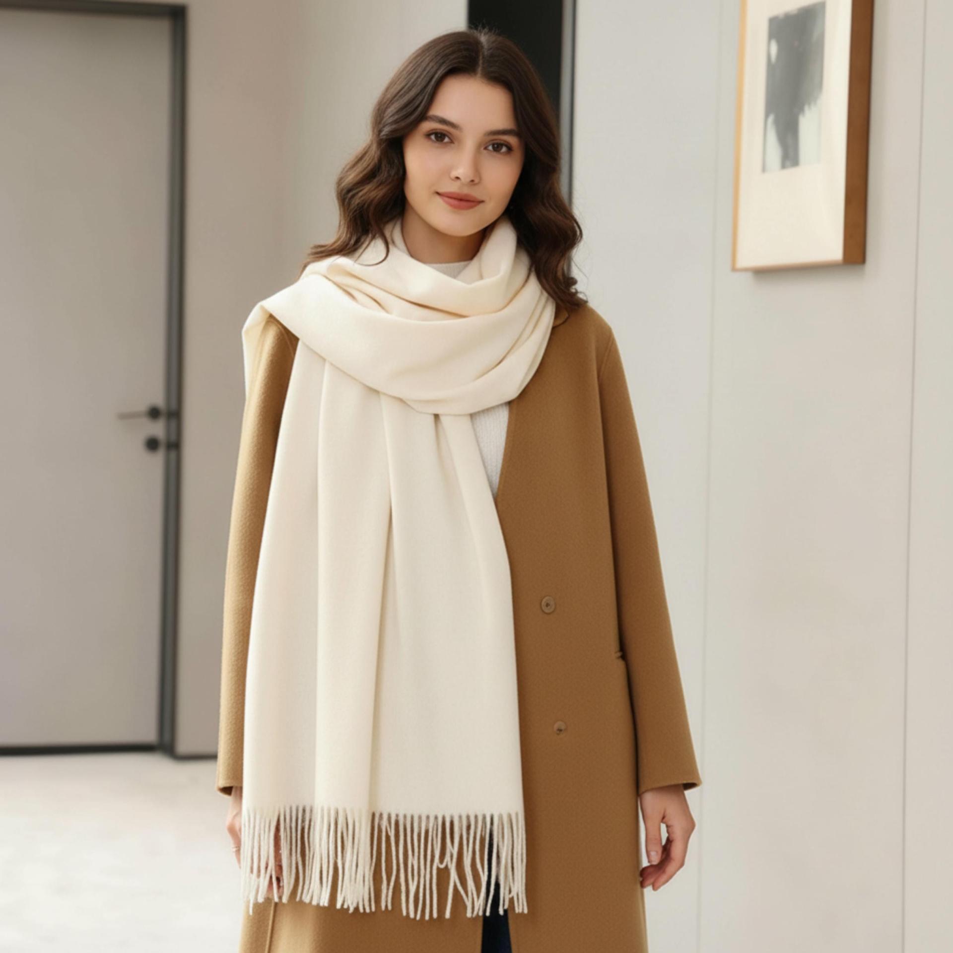 Creamy White Pashmina, Blanket Shawl - Lightweight Wide Scarf and Wrap