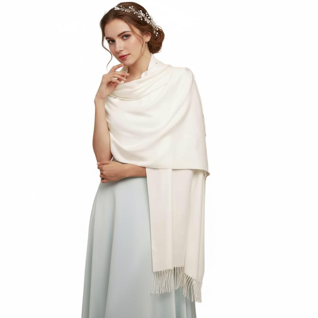 Creamy White Pashmina, Blanket Shawl - Lightweight Wide Scarf and Wrap
