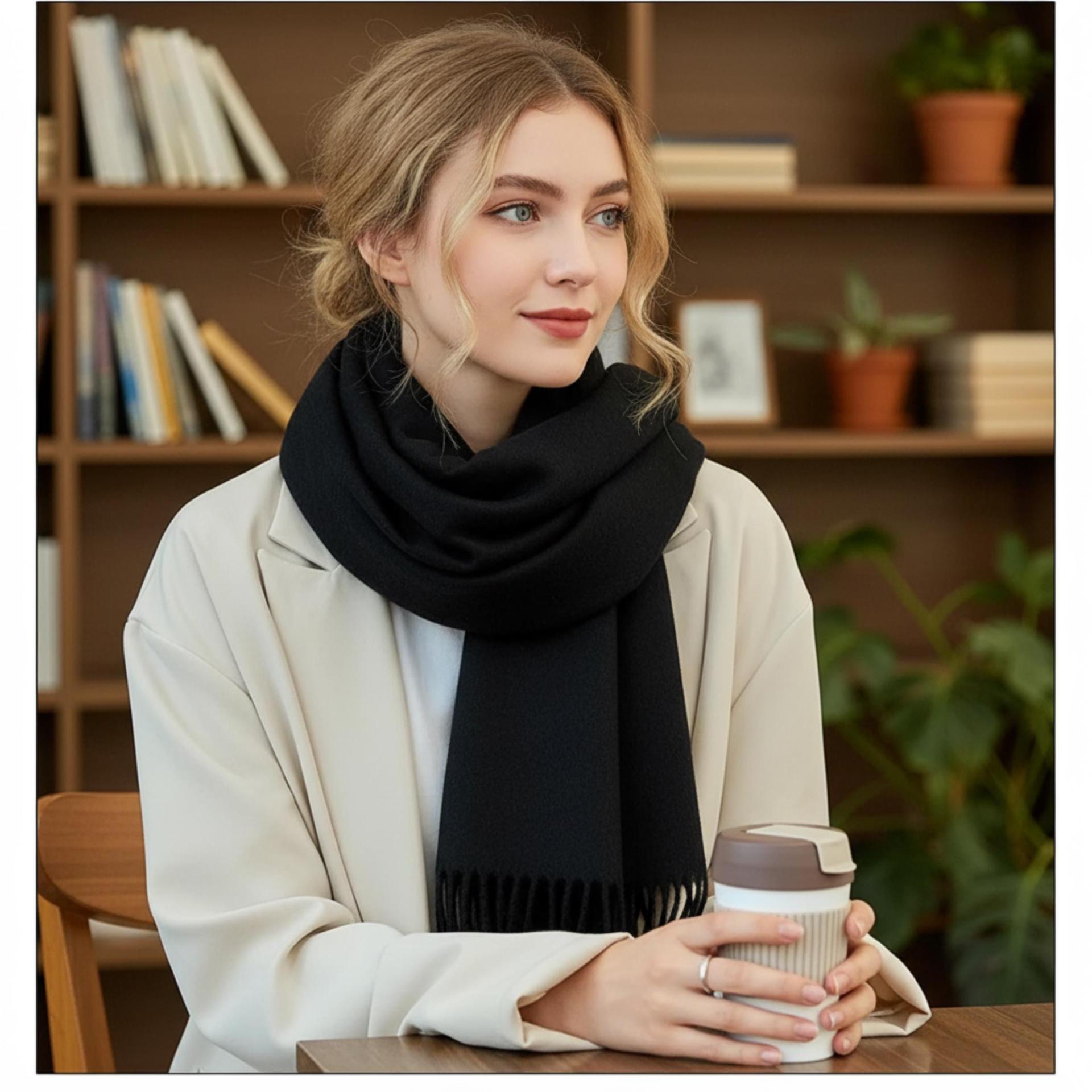 Black Pashmina, Blanket Shawl - Lightweight Wide Scarf and Wrap