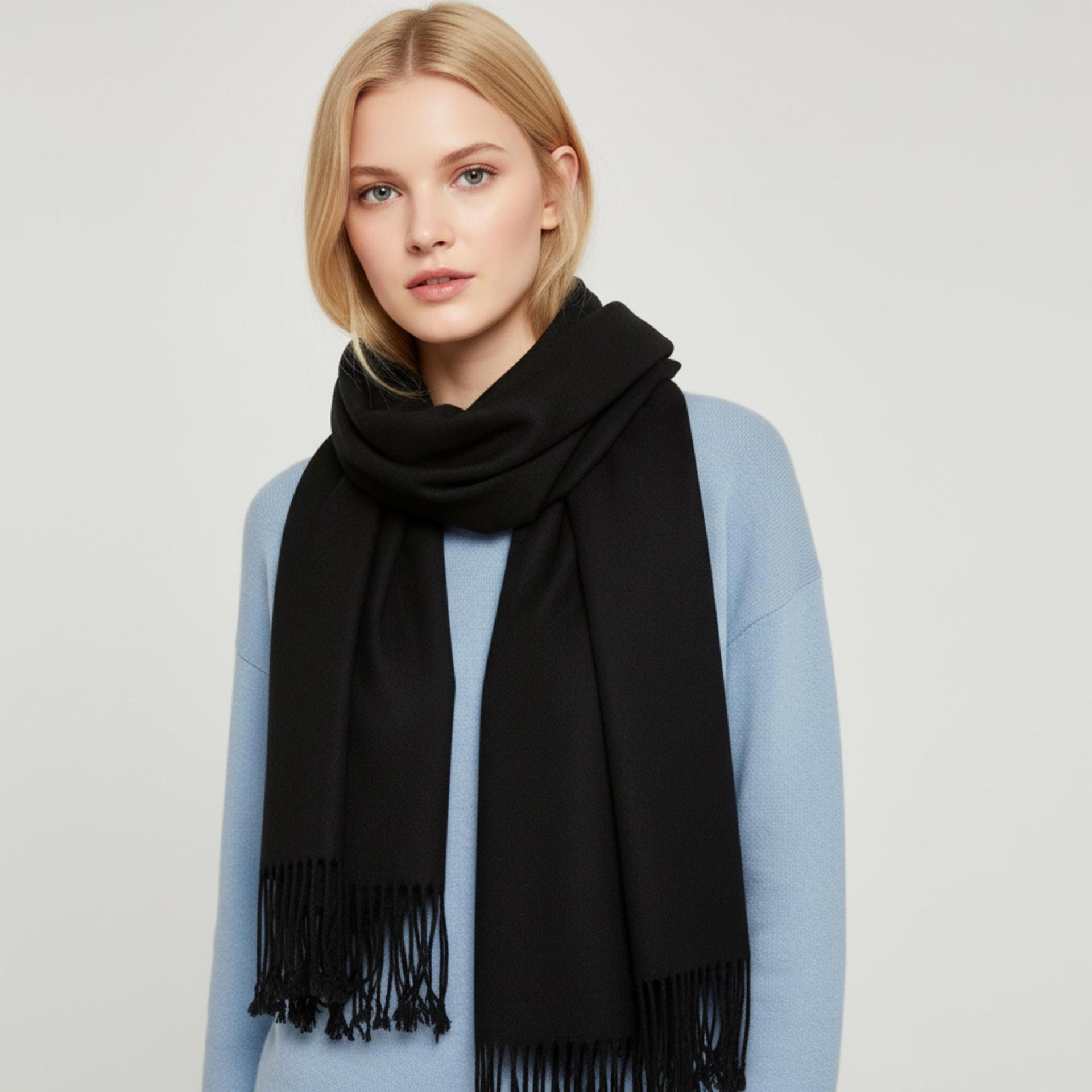 Black Pashmina, Blanket Shawl - Lightweight Wide Scarf and Wrap