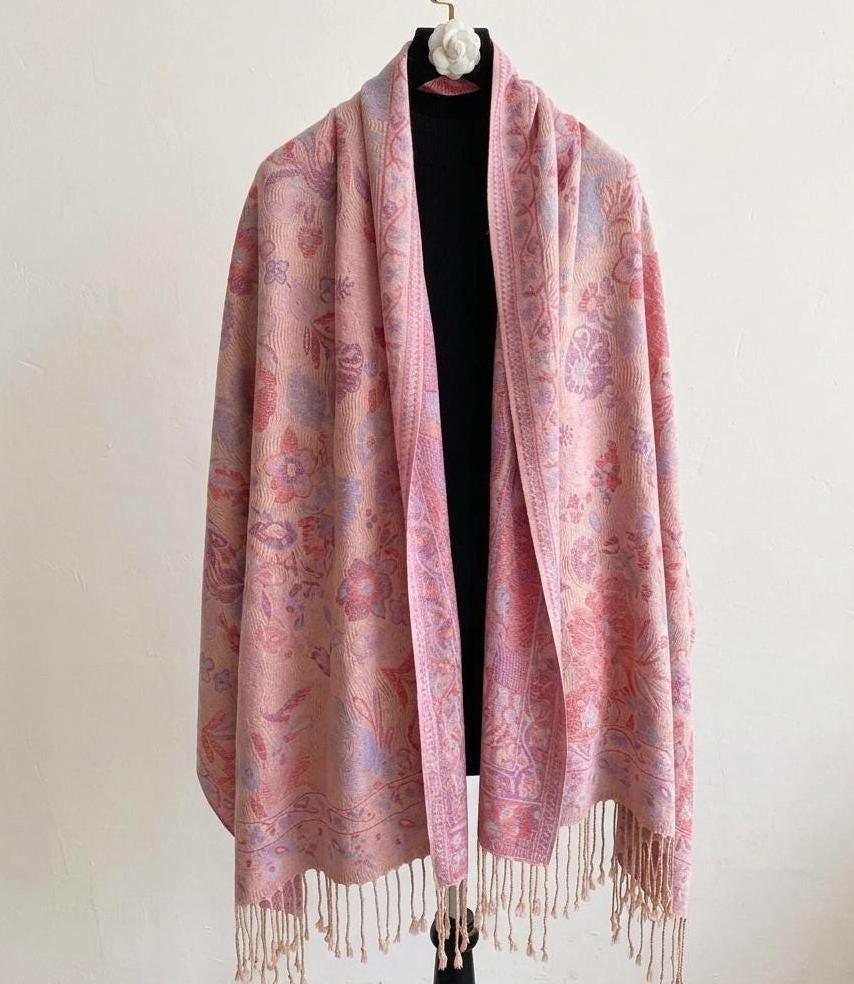 Soft Pashmina Shawl & Scarf for Women, Jacquard Brocade, Lightweight Blanket Shawl
