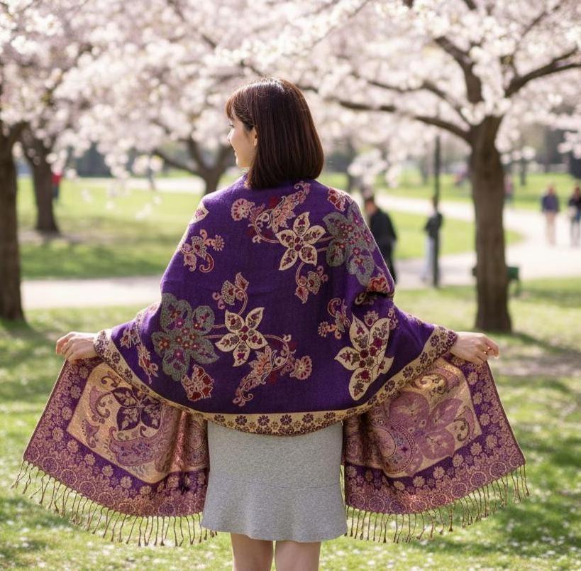 Reversible Soft Pashmina Shawl & Scarf for Women, Jacquard Brocade, Shawl, Sarong or Head Wraps