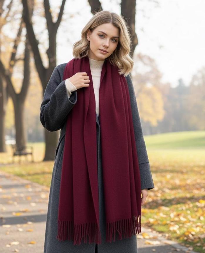 Wine Blanket Shawl - Thick Cashmere Wool Blend - Super Soft Wrap