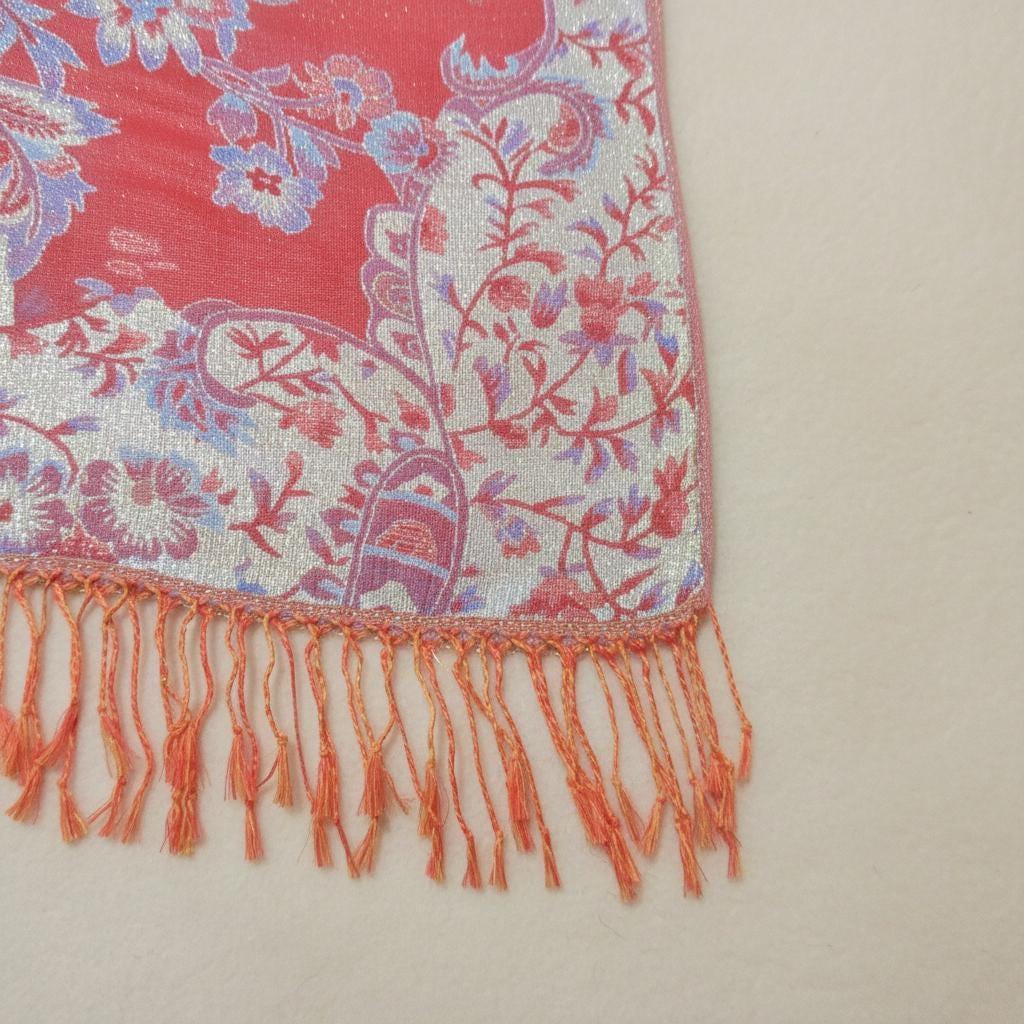 Red and Gold Pashmina Shawl & Scarf for Women, Jacquard Brocade, Stole or Wrap