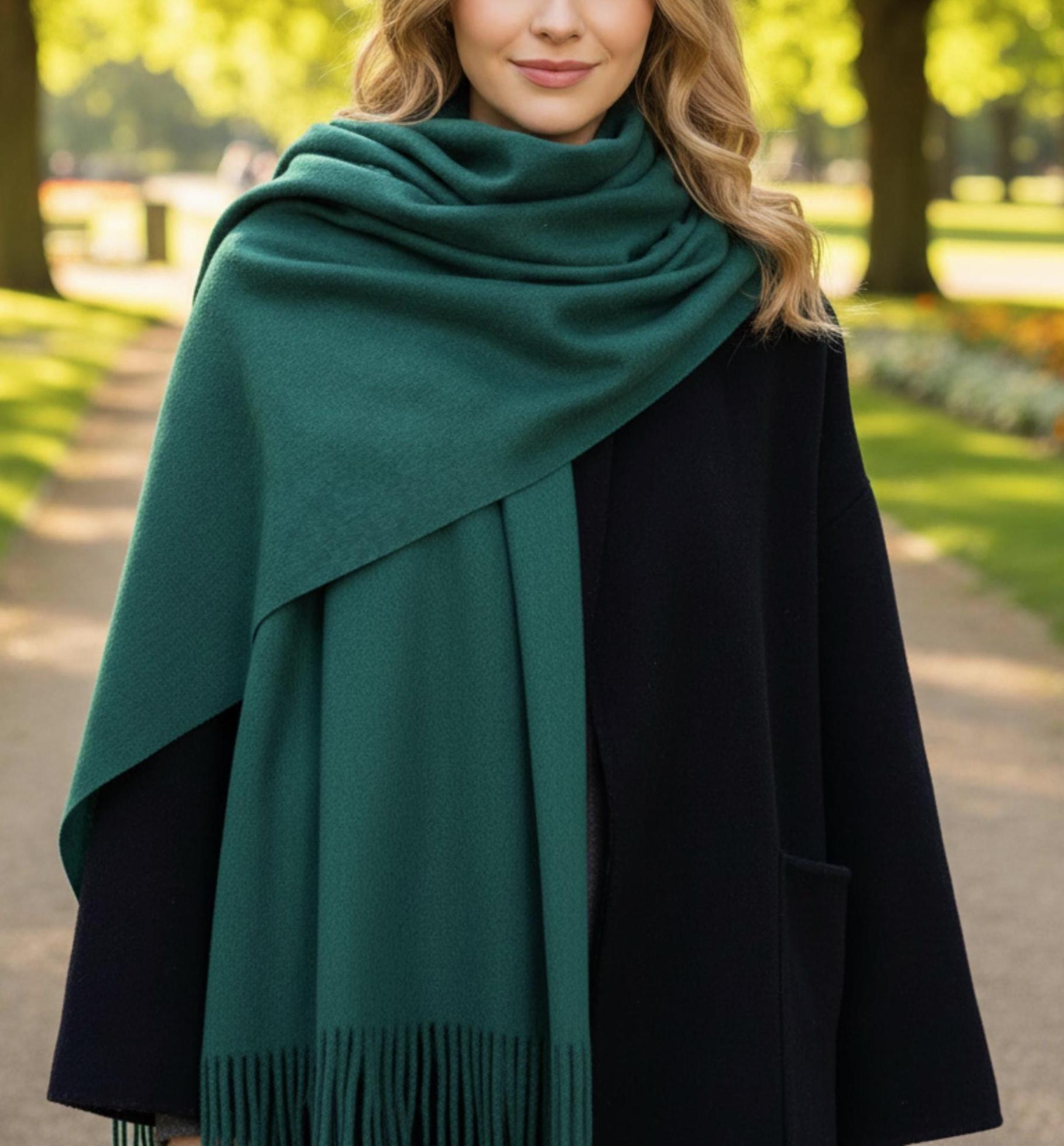 Emerald Green Pashmina, Blanket Shawl - Lightweight Wide Scarf and Wrap