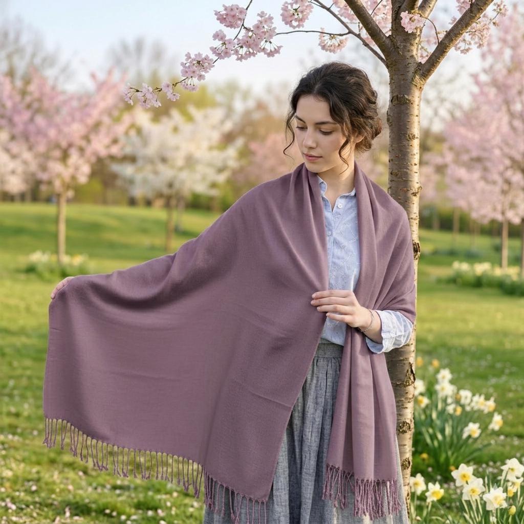 Purple Pashmina, Blanket Shawl - Lightweight Wide Scarf and Wrap