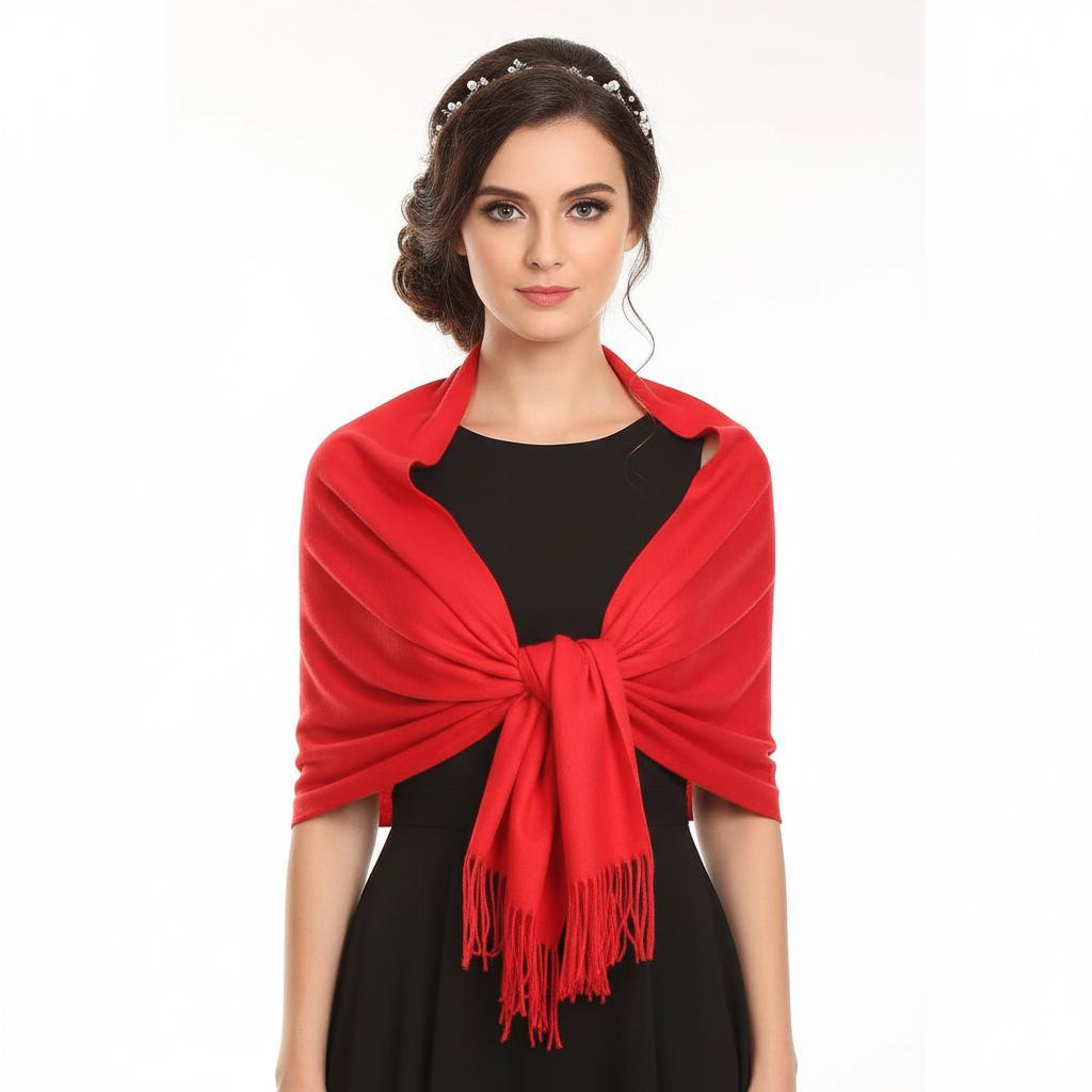 Red Pashmina, Blanket Shawl - Lightweight Wide Scarf and Wrap