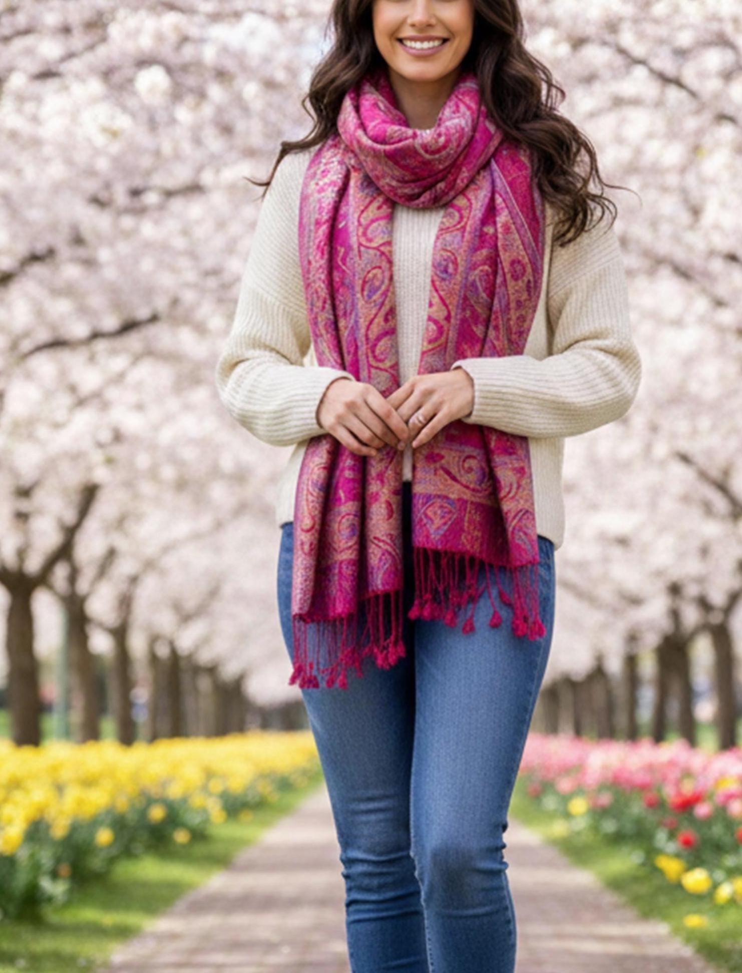 Reversible Soft Pashmina Shawl & Scarf for Women, Jacquard Brocade, Shawl, Sarong or Head Wraps
