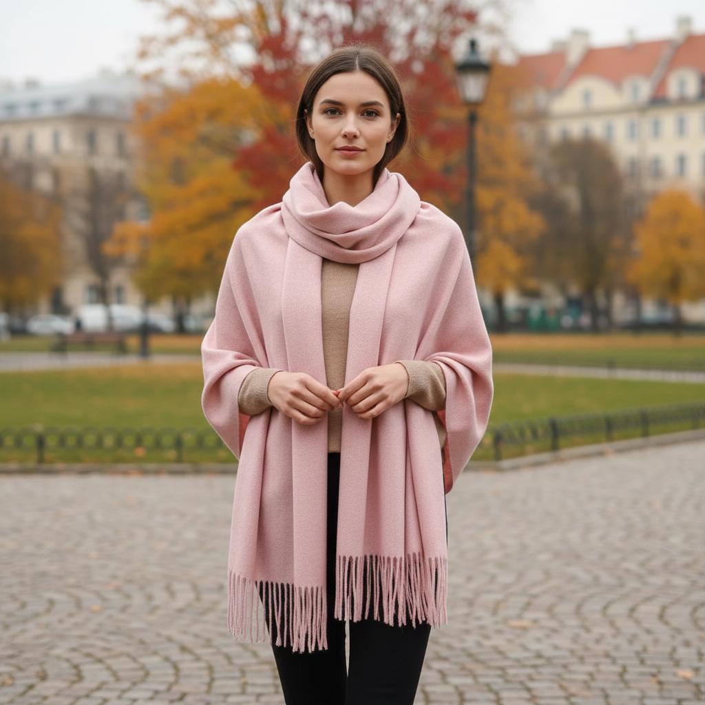 Pink Blanket Shawl - Thick Cashmere Wool Blend - Super Soft Wrap