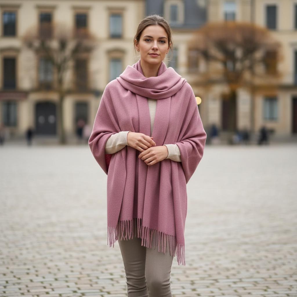Rose Blanket Shawl - Thick Cashmere Wool Blend - Super Soft Wrap