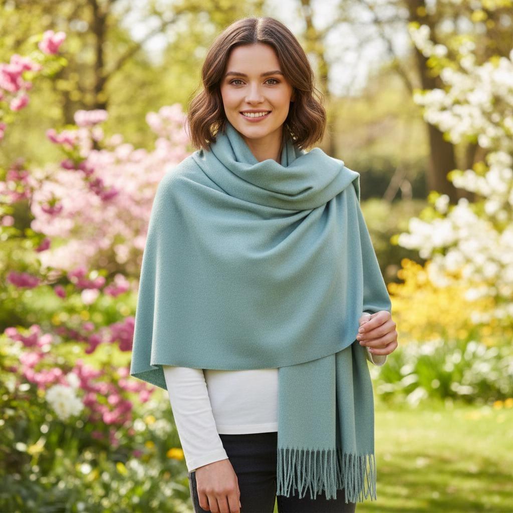 Lightweight Turquoise Pashmina, Blanket Shawl - Wide Scarf and Wrap