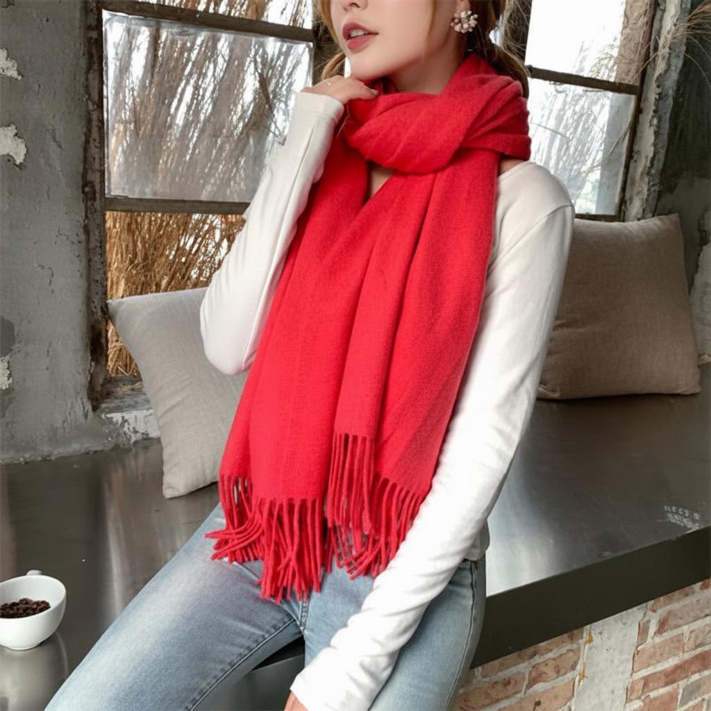 Red Blanket Shawl - Thick Cashmere Wool Blend - Super Soft Wrap