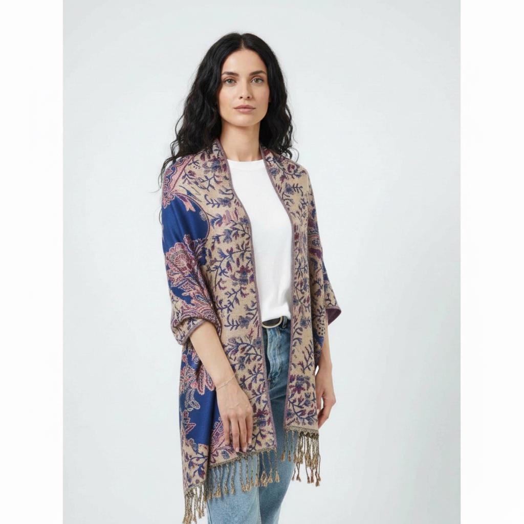 Reversible Soft Pashmina Shawl & Scarf for Women, Jacquard Brocade, Shawl, Sarong or Head Wraps