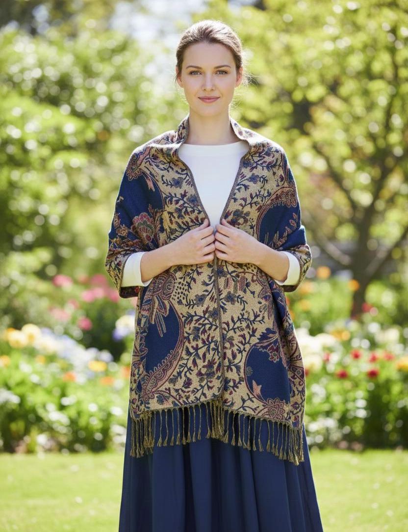 Reversible Soft Pashmina Shawl & Scarf for Women, Jacquard Brocade, Shawl, Sarong or Head Wraps