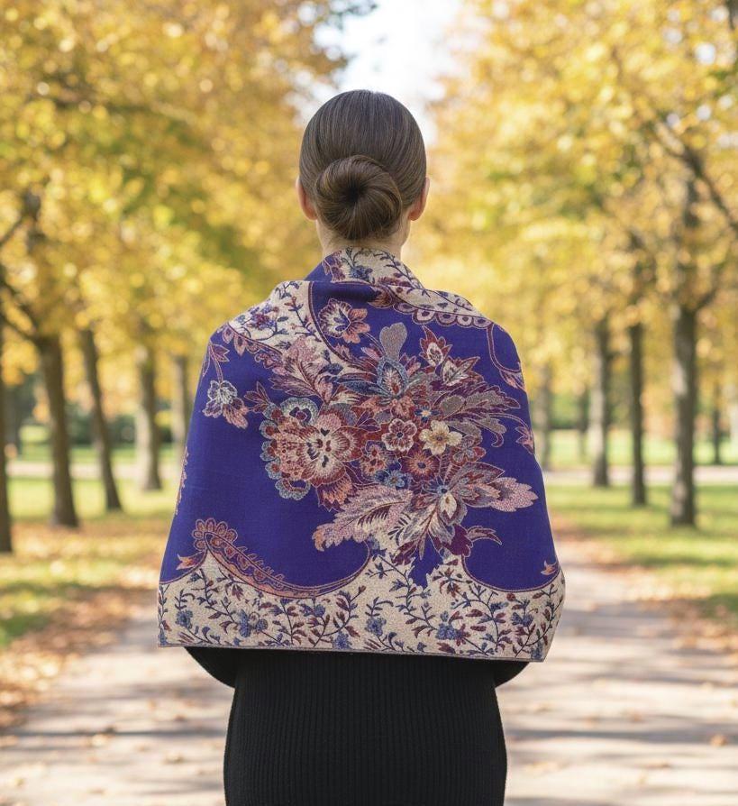 Reversible Soft Pashmina Shawl & Scarf for Women, Jacquard Brocade, Shawl, Sarong or Head Wraps