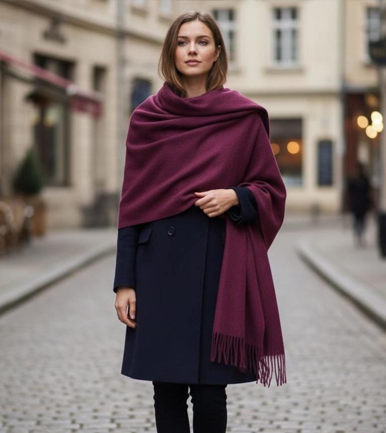 Purple Blanket Shawl - Thick Cashmere Wool Blend - Super Soft Wrap
