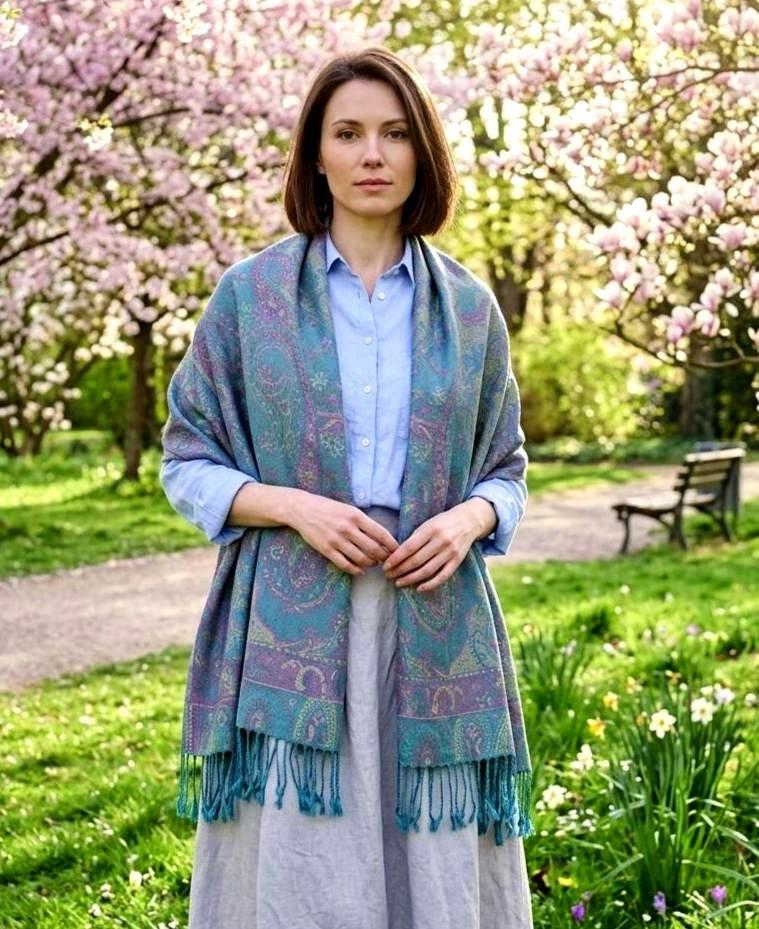 Reversible Soft Pashmina Shawl & Scarf for Women, Jacquard Brocade, Shawl, Sarong or Head Wraps