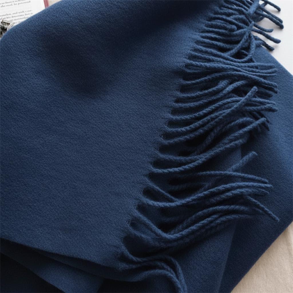 Navy Blanket Shawl - Thick Cashmere Wool Blend - Super Soft Wrap