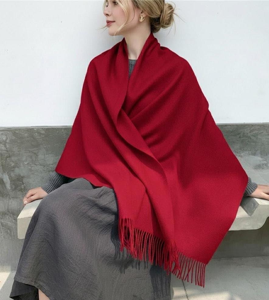 Red Blanket Shawl - Thick Cashmere Wool Blend - Super Soft Wrap