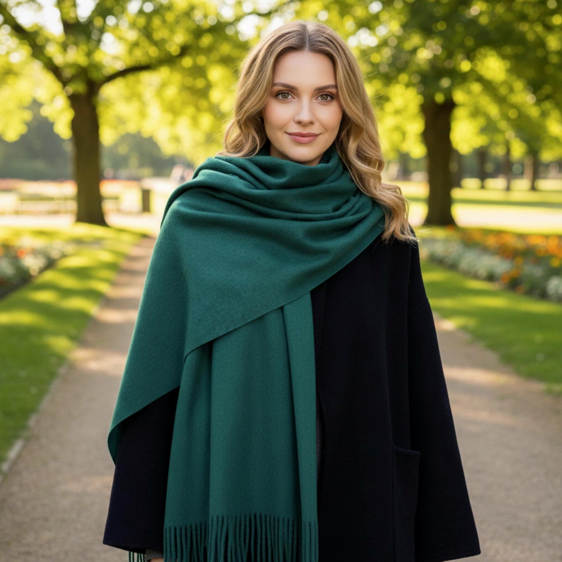 Emerald Green Blanket Shawl - Thick Cashmere Wool Blend - Super Soft Wrap