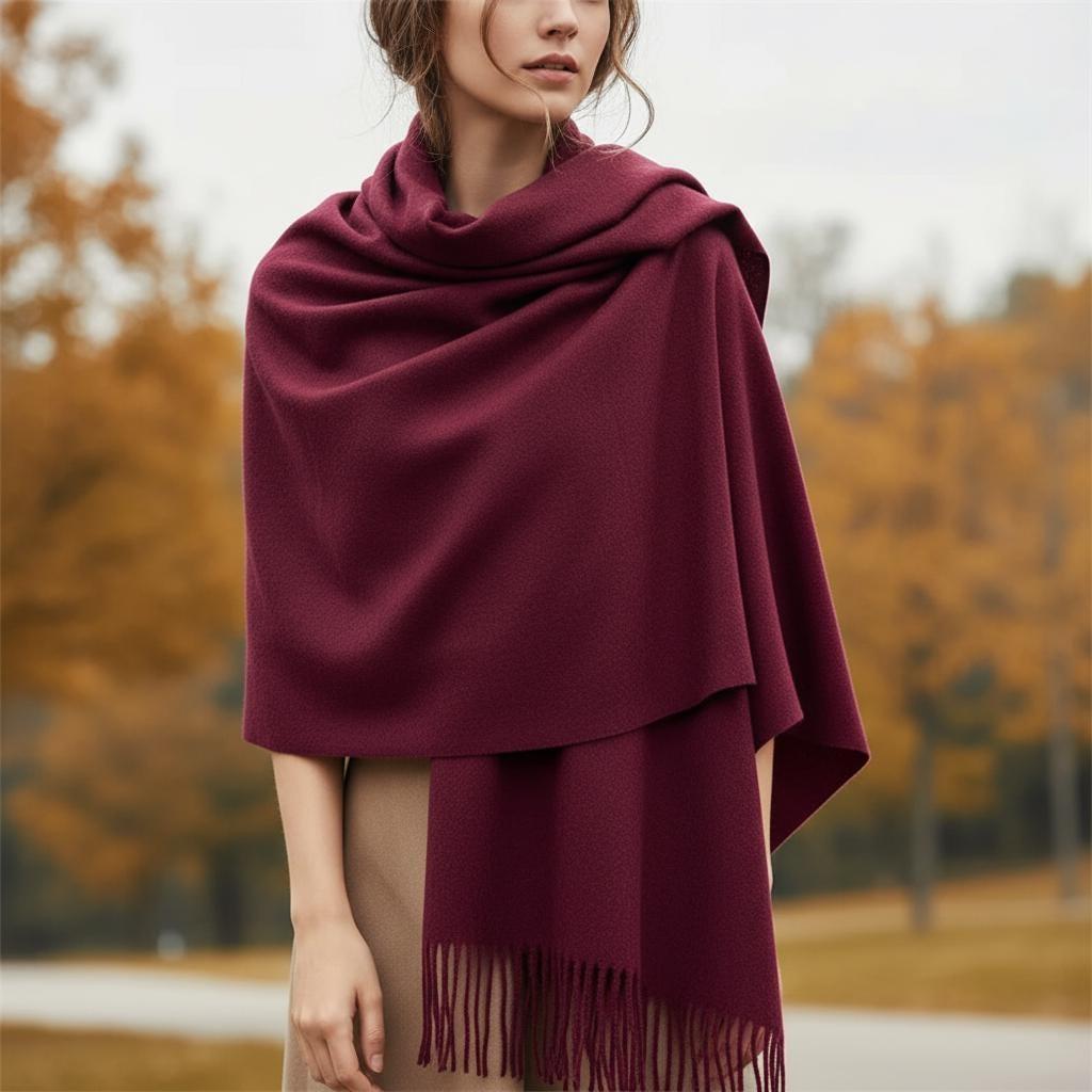 Wine Blanket Shawl - Thick Wide Scarf - Super Soft Wrap