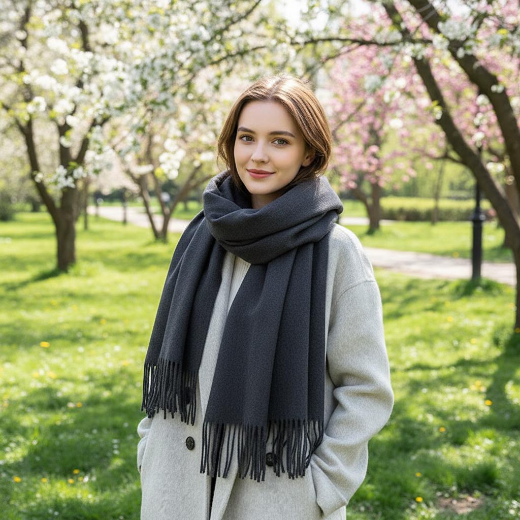 Grey Blanket Shawl - Thick Wide Scarf - Pashmina Super Soft Wrap