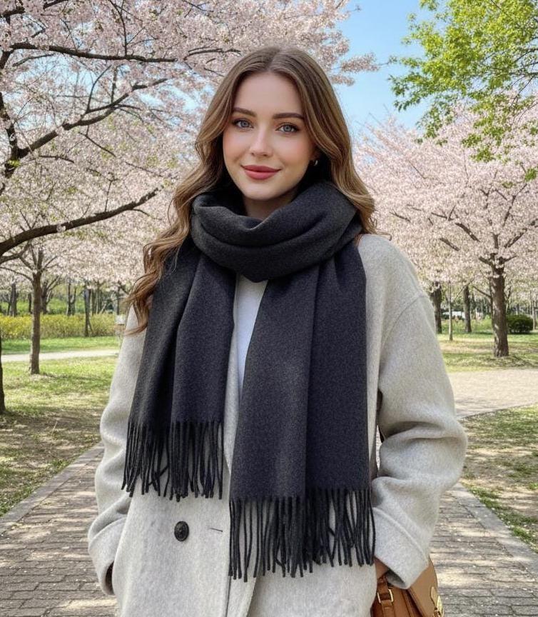 Grey Blanket Shawl - Thick Wide Scarf - Pashmina Super Soft Wrap