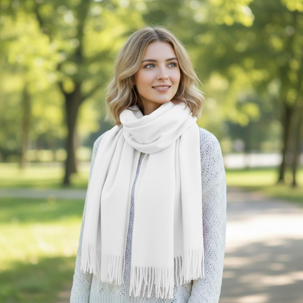 Creamy White Blanket Shawl - Thick Wide Scarf - Pashmina Super Soft Wrap