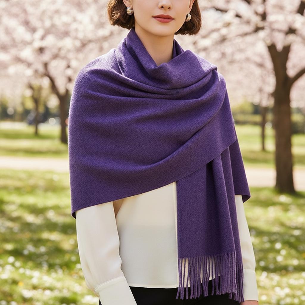 Purple Blanket Shawl - Thick Cashmere Wool Blend - Super Soft Wrap