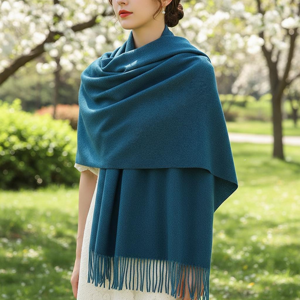 Teal Blanket Shawl - Thick Cashmere Wool Blend - Super Soft Wrap